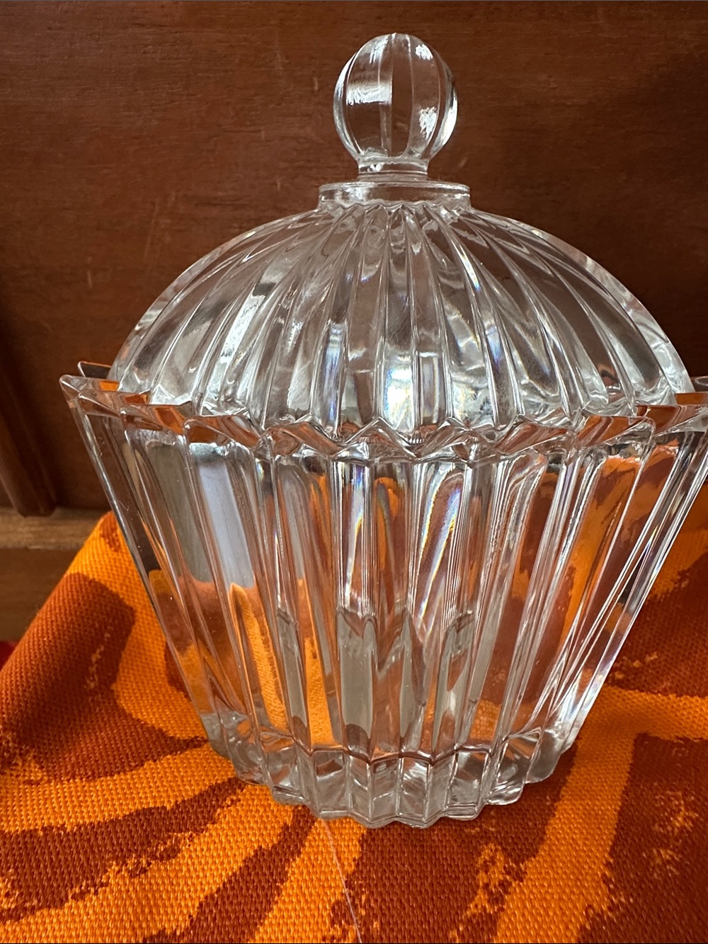 Cut Glass Lidded Candy Dish - Clear Crystal Look